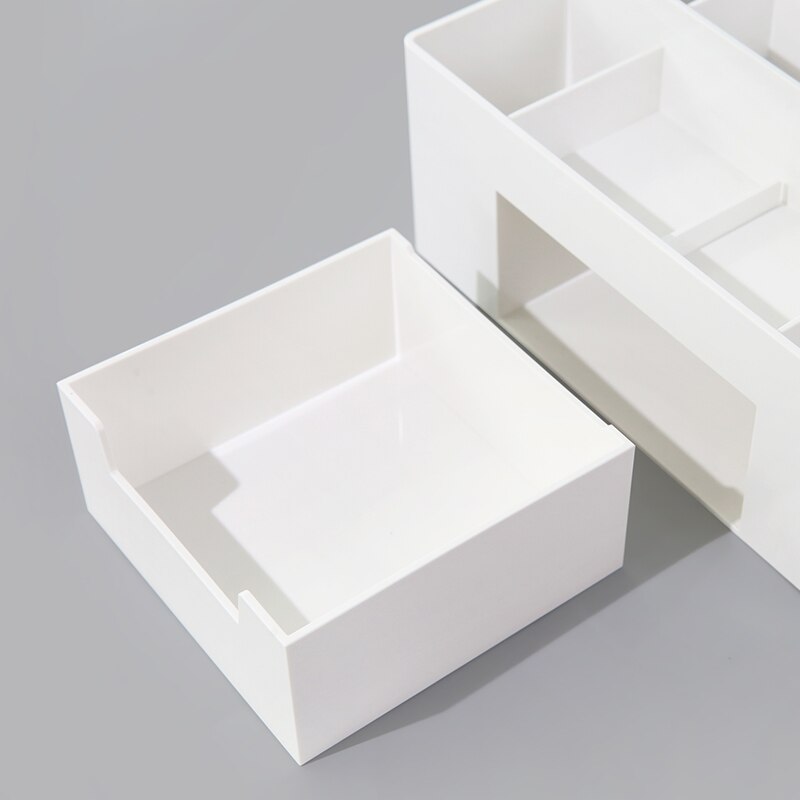 Soporte cuadrado de plástico para bolígrafo organizador de escritorio, caja de almacenamiento de cosméticos, soporte multifuncional para lápices con pequeño contenedor de cajón