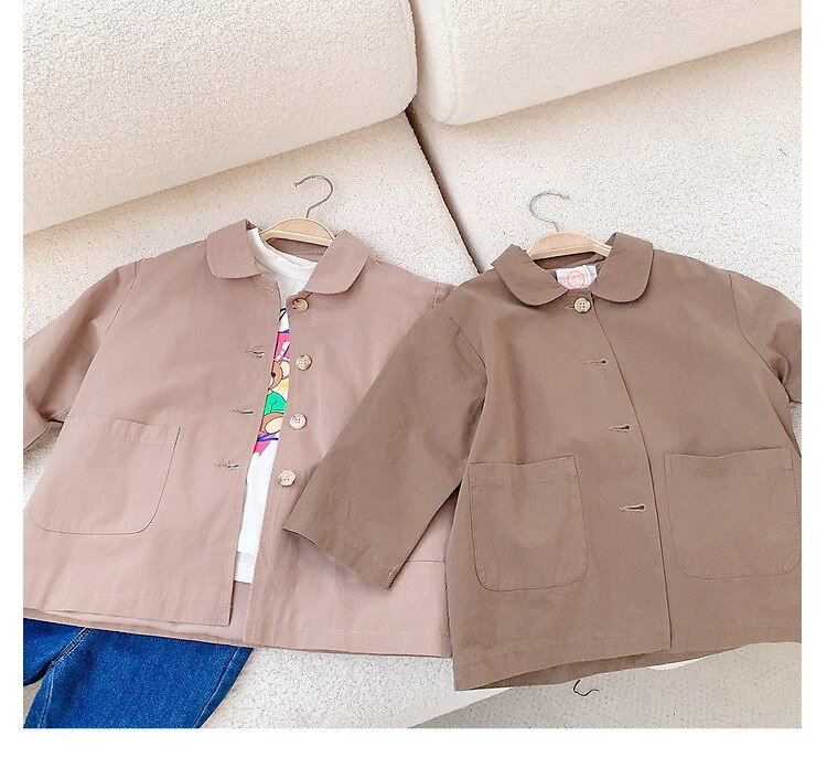 Spring girls solid color retro style trench jackets Kids 2 colors long style coats