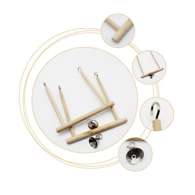 Wooden Bird Swing, Parrot Cage Hanging Perch Playing Toy With Bell For Greys Parakeet Cockatoo Cockatiel Conure Lovebirds