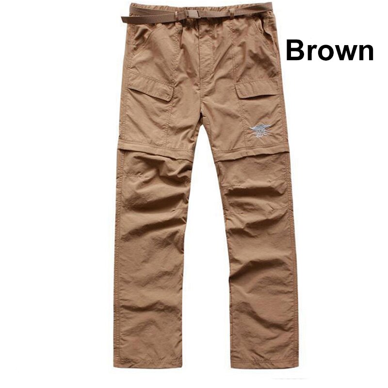 Outdoor Hiking Sports Detachable Pants Men Summer Trousers Anti-UV Quick Drying Lightweight Can be a pair of Shorts: Brown / S
