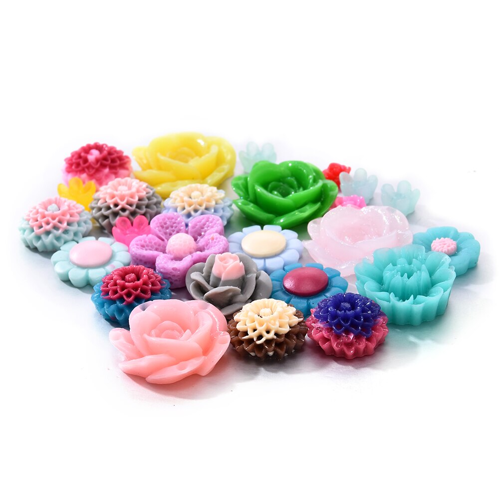 50 stuks willekeurige gemengde kleuren harskralen rozenbloem platte achterkant versiering cabochons knutselen diy 3d voor nagelkunst decoraties