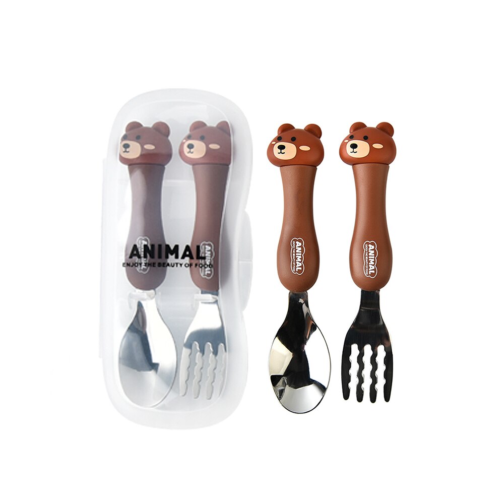 2pcs 304 Animal Stainless Steel Kids Spoon and Fork set Feeding Food Utensils Spoons Cartoon Theme Children Cutlery Tableware