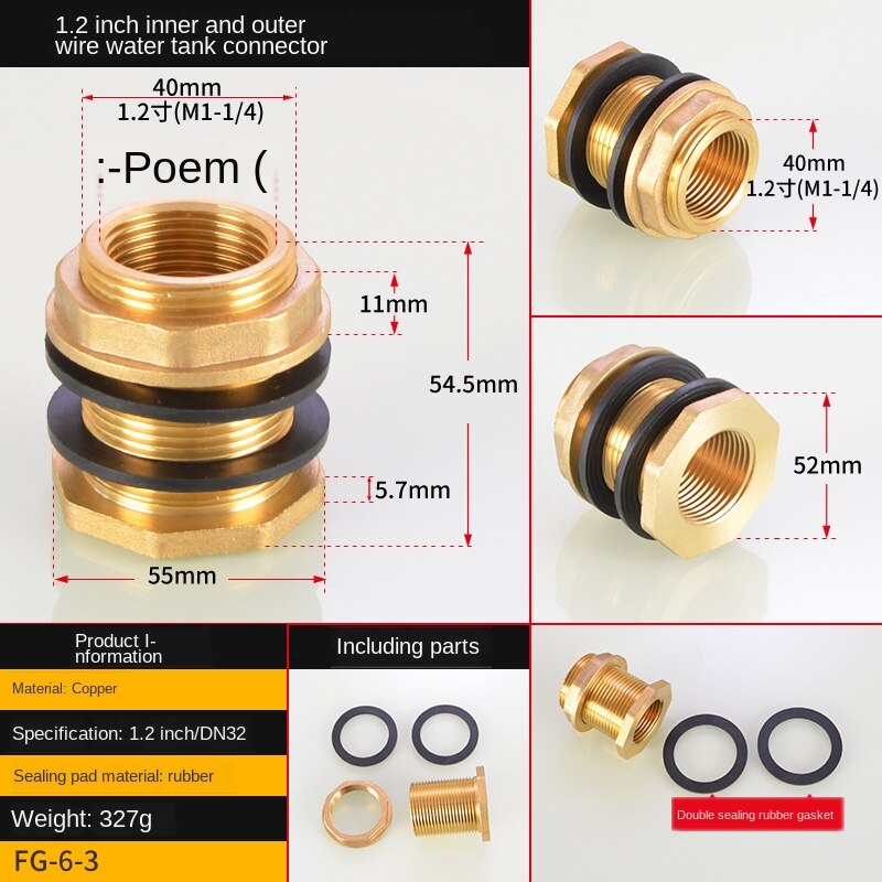1/2IN 3/4IN 1 inch double outer wire connector outer teeth stainless steel water inlet and outlet water pipe fittings: 1.2 inch outer