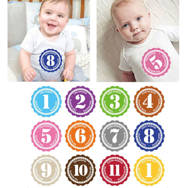 Pegatinas para el vientre del primer año, pegatinas para el logro mensual del bebé, álbum para el crecimiento del bebé de 1-12 meses para los recuerdos de fotos (12 pegatinas)