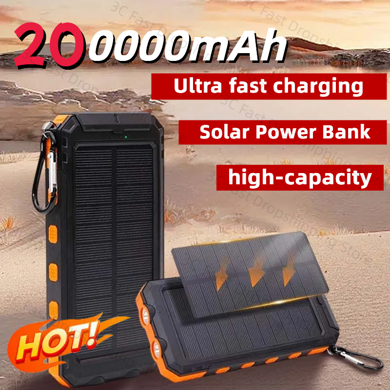 200000 mAh Solar- Energie Bank draussen Tragbare Ladegerät Wasserdichte Externe Batterie Dual USB Ladung Powerbank LED Licht Neue