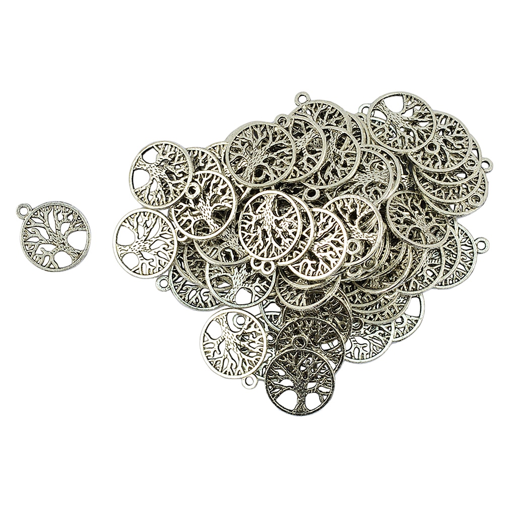 Colgantes antiguos de metal con forma de árbol de la vida, 100 piezas, accesorios de joyería, conectores de colgantes DIY