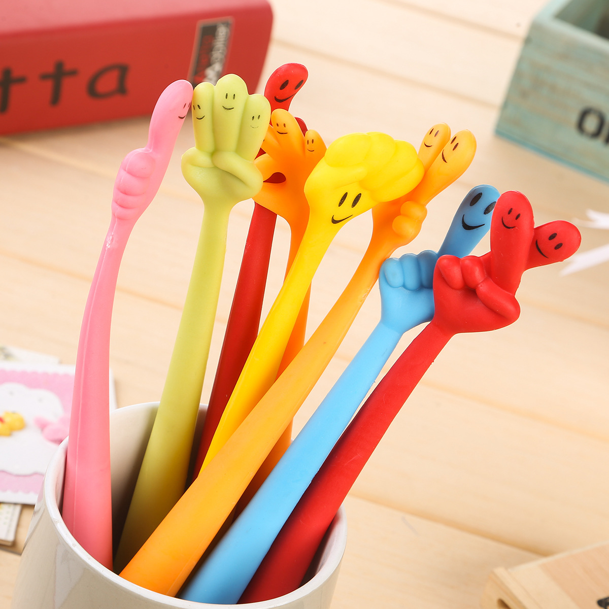 10 pcs/lot stationery Hand shape bending Ballpoint pen Cute cartoon finger pen Office stationery for Shop School