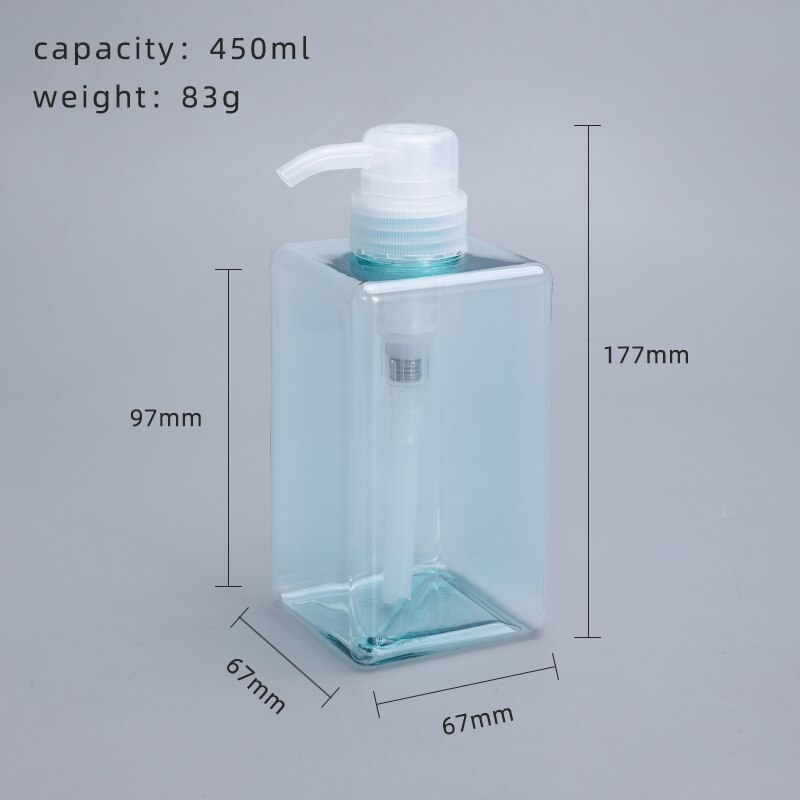 250Ml, 450Ml, 650Ml Dikker Vierkante Hervulbare Fles Petg Douchegel Shampoo Vloeibare Zeep Dispenser Container 1Pc: 450ml blue