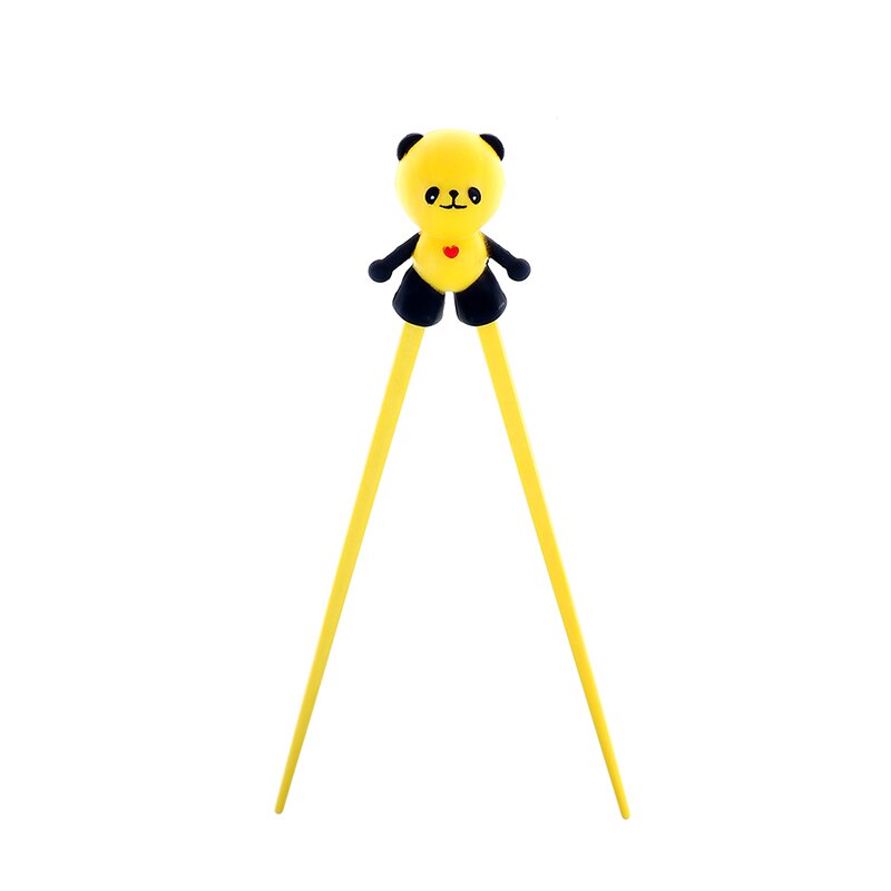 1 Pair Helper Chopstick Silicone Cartoon Panda Children Baby Learning Training Chopsticks Beginner Easy Use: Yellow