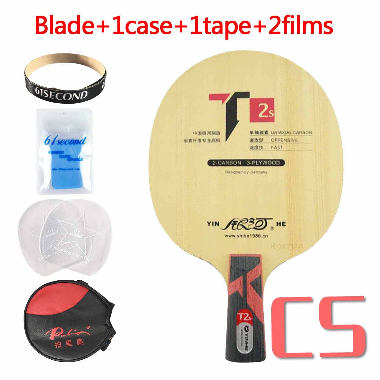 YINHE T-2S Tafeltennis Blade (T2S, 3 + 2 Hinoki Carbon, PRIMORAC CARBON Structuur) t2 Racket Ping Pong Bat Peddel Peddel: CS with YBM case