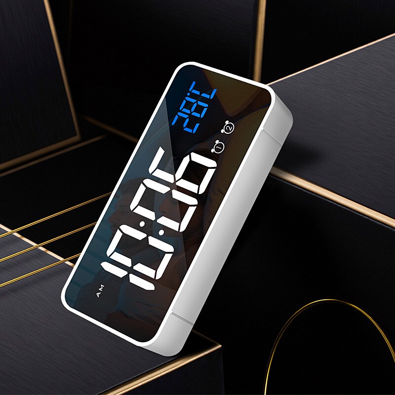 LED Mirror Alarm Clock Sound-Activated Clock Rechargeable Bedside Music Clock Stylish simplicity bed clocks home decor