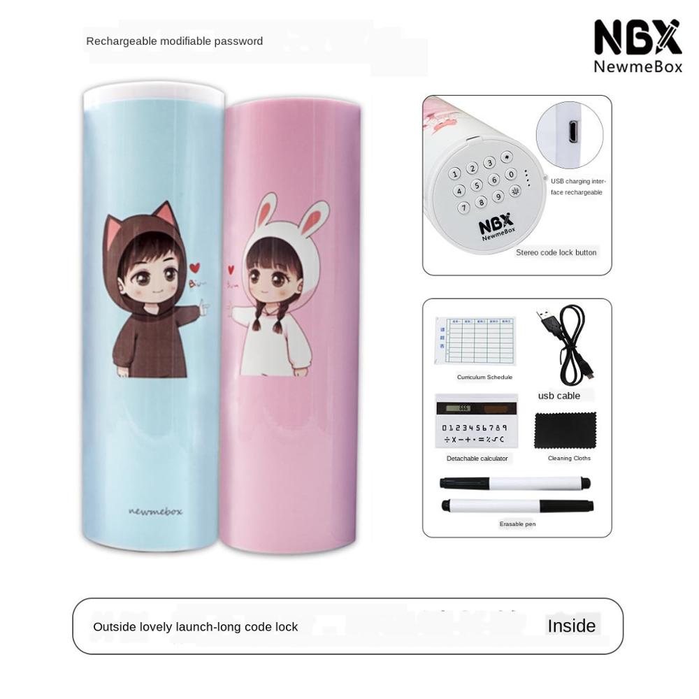 Pencil Case Code Lock Pen Box NBX Password Pencil Case Large Capacity Stationery Box Multi-Function Cylindrical Pencil Box: Style 5