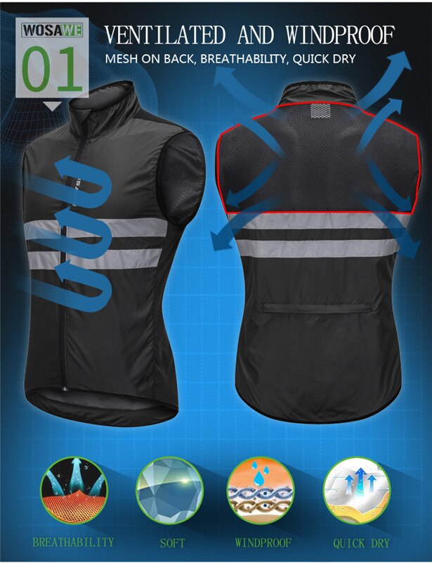 Motorcycle Mountain Bike Sleeveless Jacket Lightweight Windproof Cycling GILET Men or Women Cycling Windbreak Vest Mtb Wind Vest