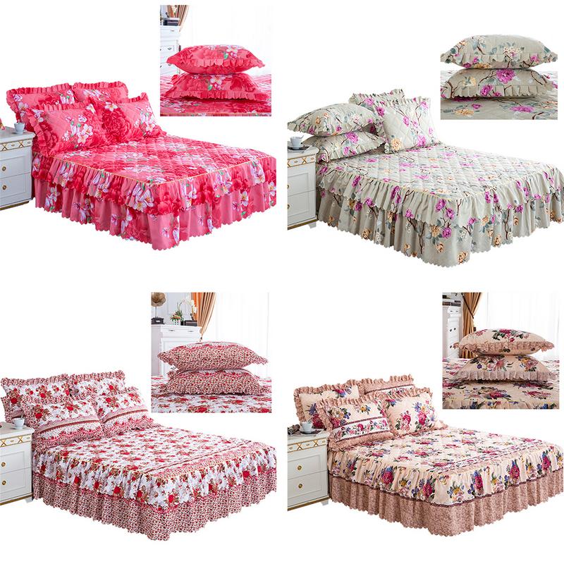 150*200 cm Sprei Queen Bed Rok Verdikte Laken Eenpersoonsbed Stof Ruches Bloem Patroon bed cover lakens