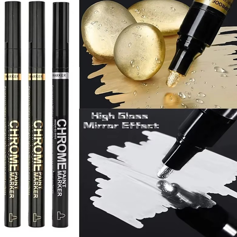 5/1 stücke Chrom Stift Marker Spiegel Wasserdichte Farbe Reparatur Für Rock Keramik Glas Metallic Gold/Silber 2mm Spitze: Blau