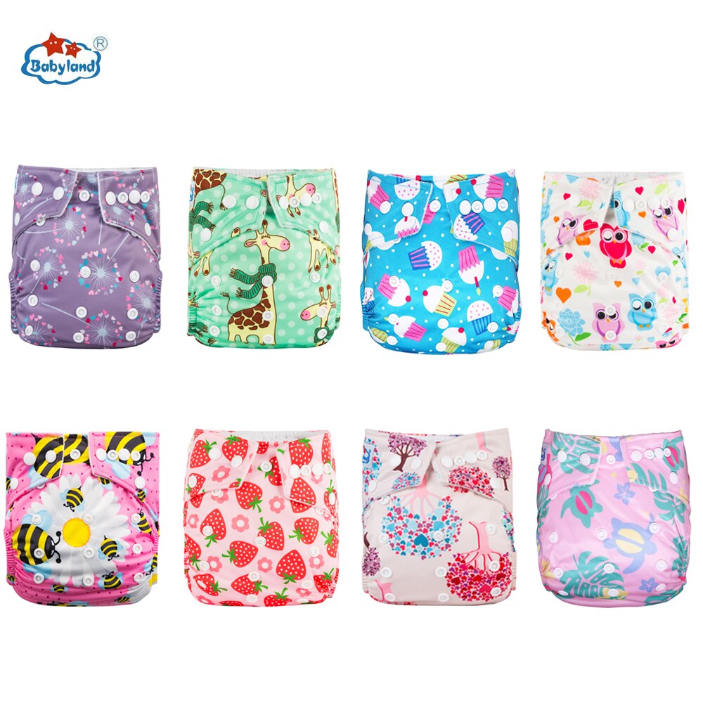 Babyland Umweltfreundliche Baby Tuch Windeln 8 teile/los Baby Windel Drucke Mehrweg Tasche Windel Für Baby 0-2 jahre/3-15KG