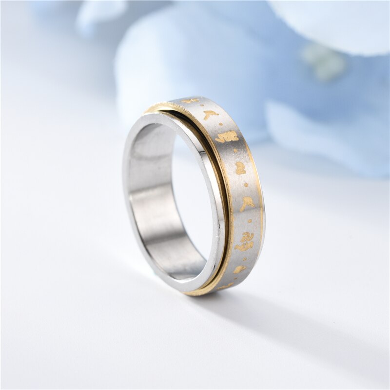 Wide 6 MM Ancient Buddhism Mantra Rings For Men Titanium Stainless Steel Lucky Amulet Men&#39;s Ring Buddhist Jewelry