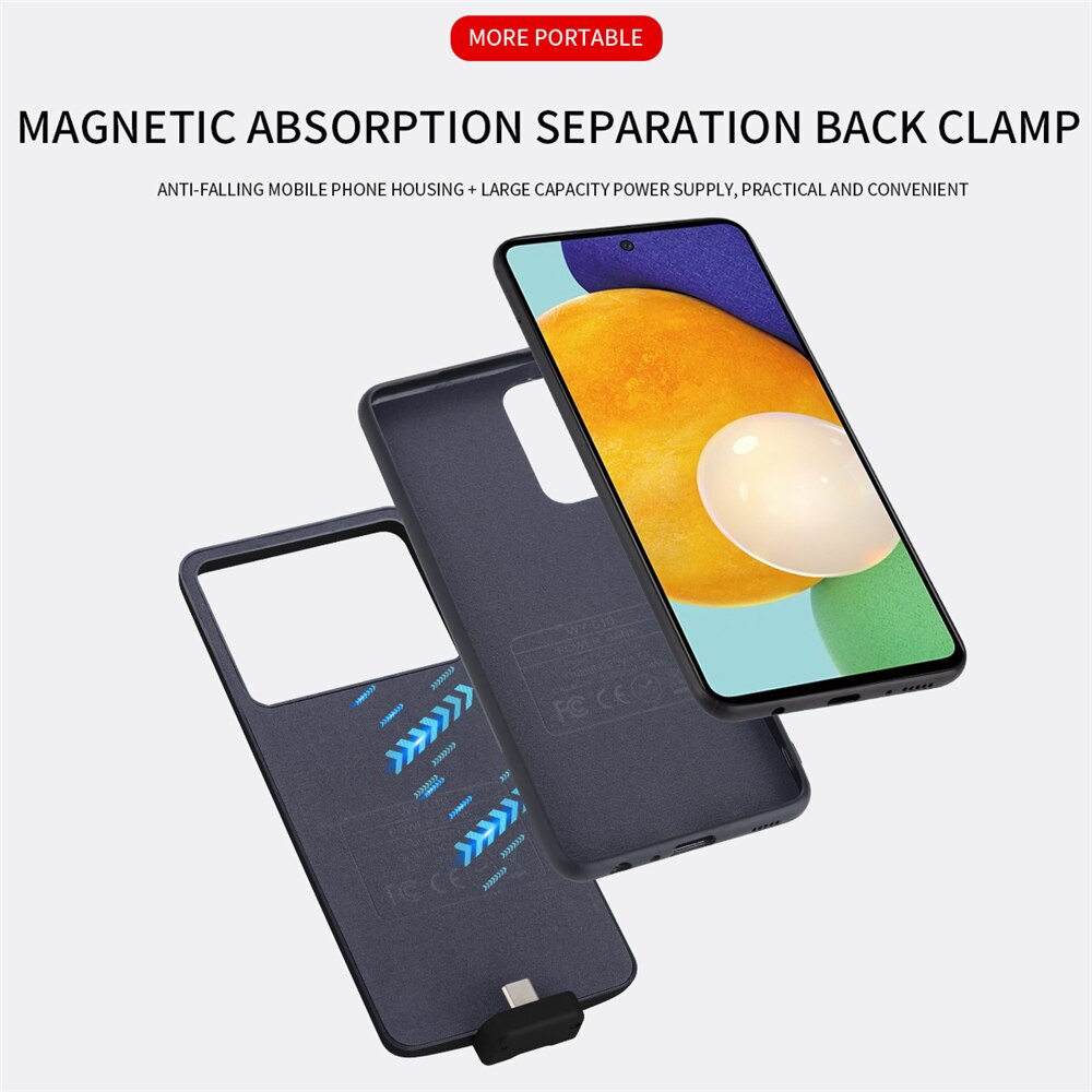 Magnetische Acculader Gevallen Voor Samsung Galaxy A12 Batterij Case 5000Mah Shockproof Externe Batterij Powerbank Opladen Cover