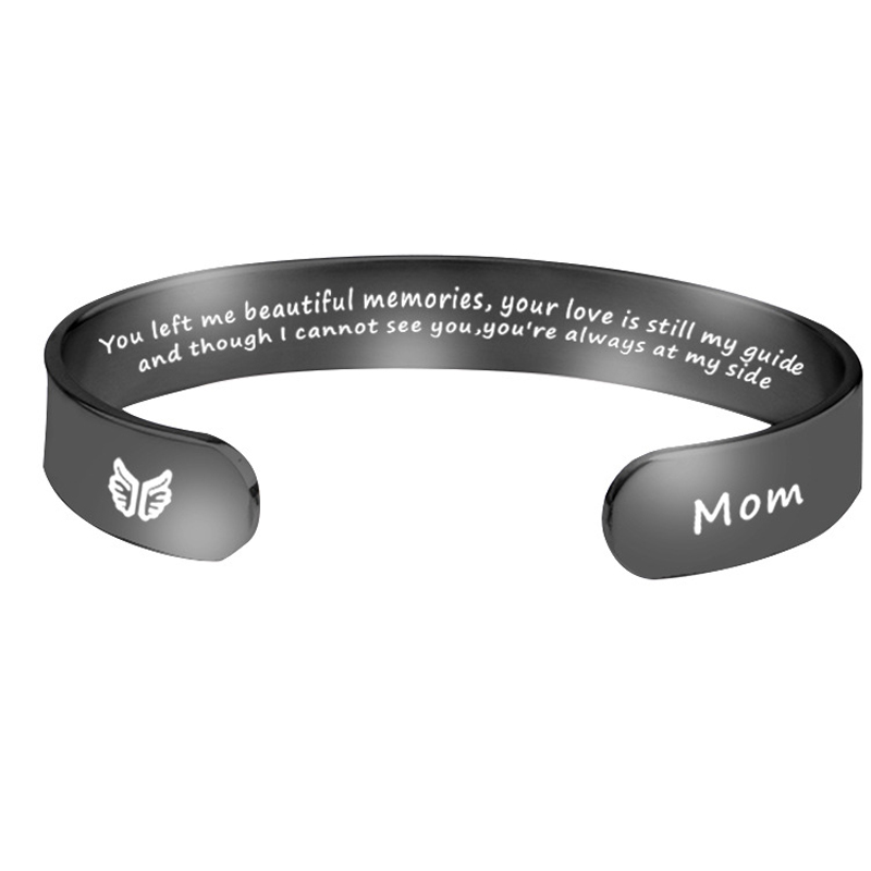 In Memory of Mom Memorial for Loss of Mother Mom Memorial Bracelet Grief Jewelry Sympathy Cuff Remembrance Bangle: Black