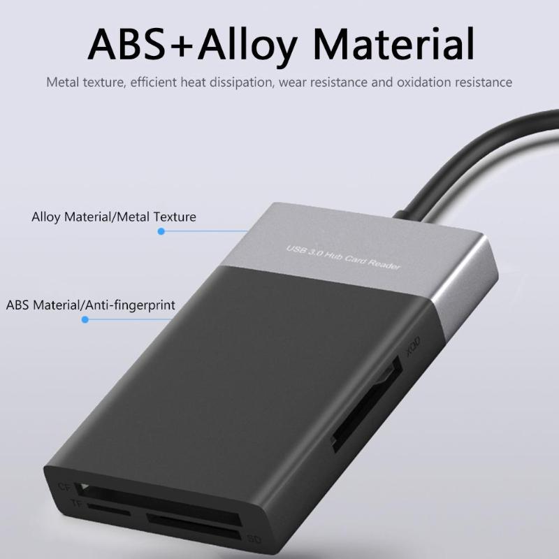 6 in 1 multi minneskortläsare usb 3.0 2 port hub adapter för xqd cf compact flash tf micro sd kort och u flash disk enhet läs