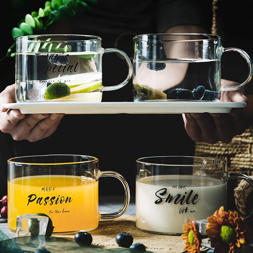 Glas frukost kopp kort stil transparent kaffe muggar hög temperatur motstånd juice mjölk te dessert havre muggar
