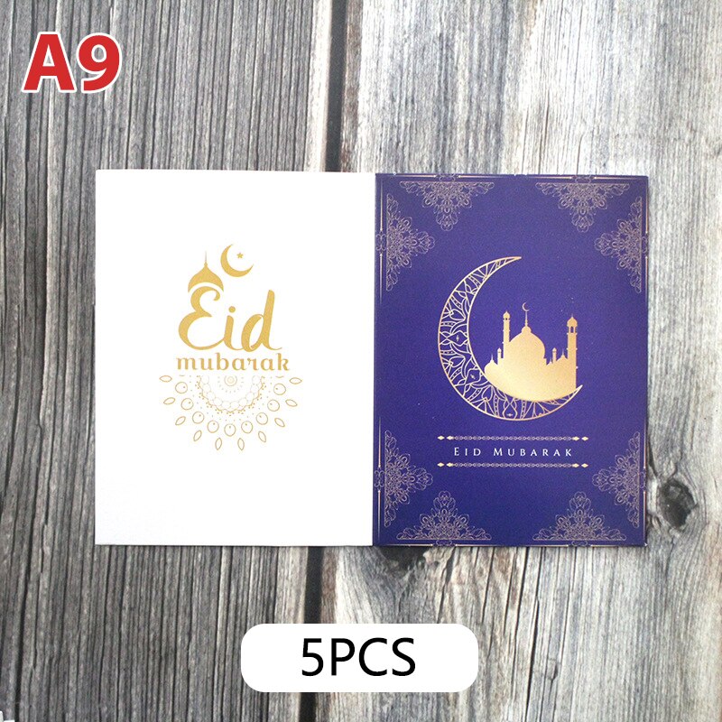 5pcs/set EID MUBARAK Greeting Card Muslim Eid Mubarak Ramadan Blessing Card Ramadan Decoration Festival Card Wish Card: A9