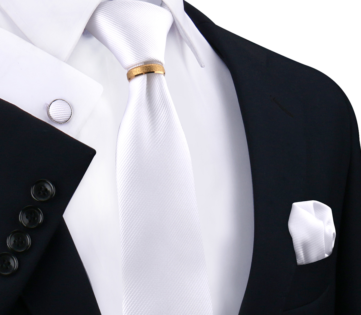 Conjunto de gravatas de seda sólida de luxo para homens gravata lenço abotoaduras com anel de metal dourado broche terno festa de casamento acessórios masculinos: CÉU AZUL