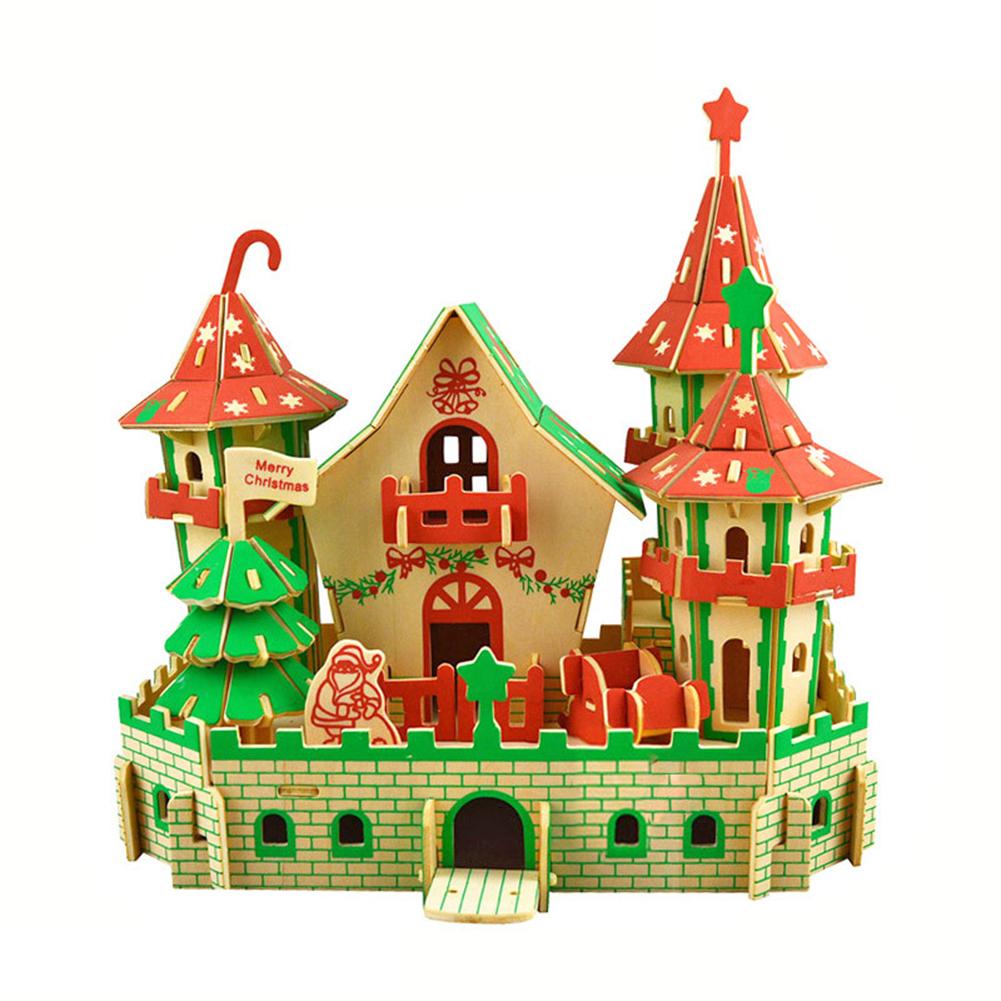 Kasteel Model Assemblage Grappige 3D Houten Hoge Lichtgewicht Originaliteit Prachtige Kerst Puzzel Speelgoed Puzzel Ornamenten