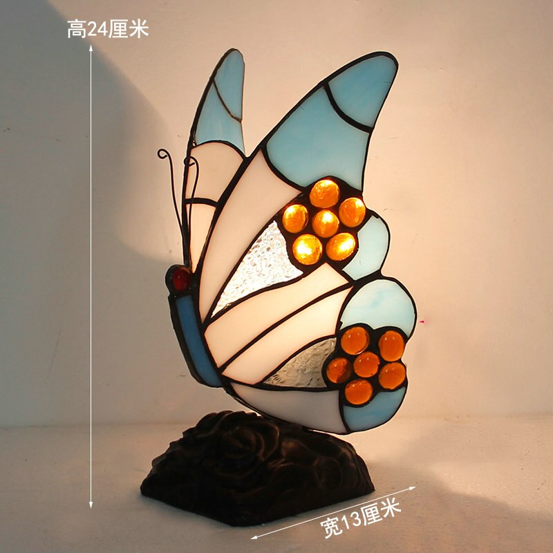 Artpad Stained Glass Tiffany Vlinder Lampen Met Us/Eu Plug In E27 Slaapkamer Bed Led Vlinder Licht Voor Tafel night Armaturen: E Type Butterfly / EU Plug