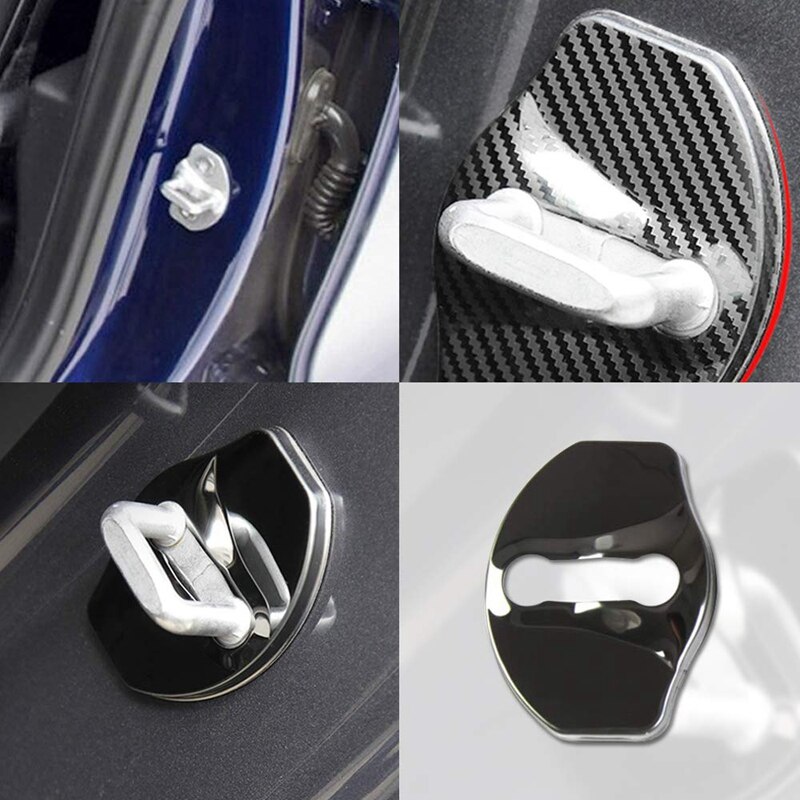 Pattern Car Door Lock Striker Buckle Cap Protection for Tesla Model 3 (4 Pcs - No Word)