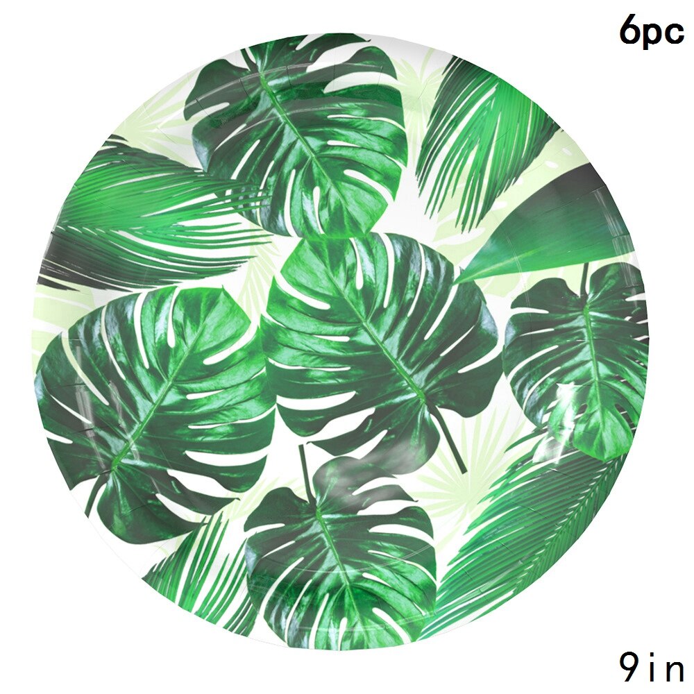 Hawaii luau fest engangsservice sæt tropisk palmeblad papir kop tallerken serviet banner sommer jungle tema fest dekoration: 6 stk 9 tommer plade