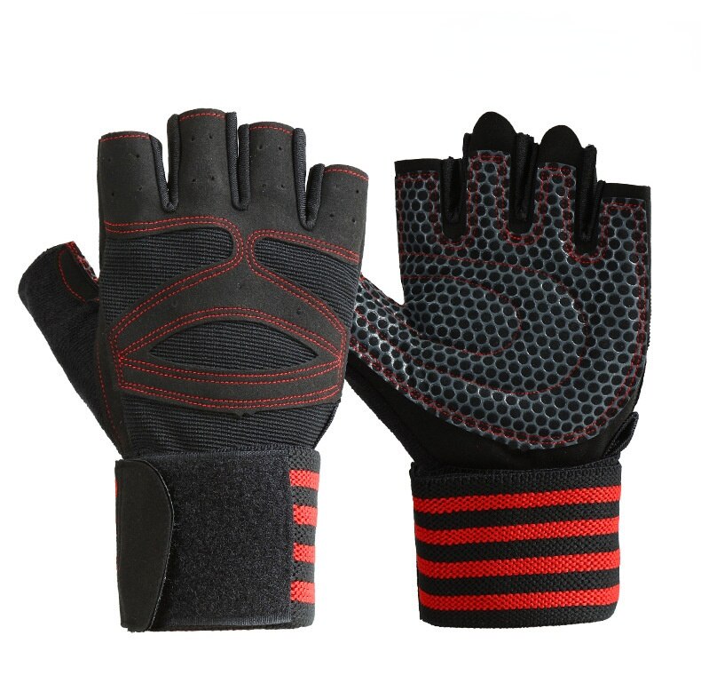 Guantes de levantamiento de pesas para hombre, manoplas de medio dedo para ejercicio pesado, musculación, gimnasio, entrenamiento: Red / XL