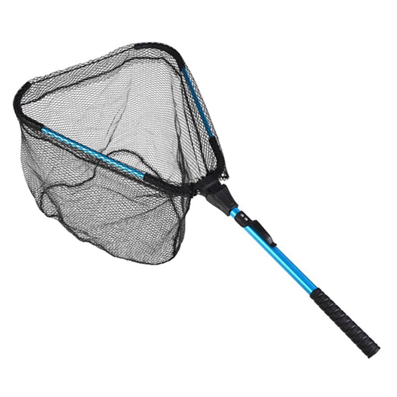 Red de aterrizaje plegable triangular de 80CM, redes de pesca plegables de fundición de aleación de aluminio, Red de mano plegable para herramientas de pesca con mosca: B-Blue