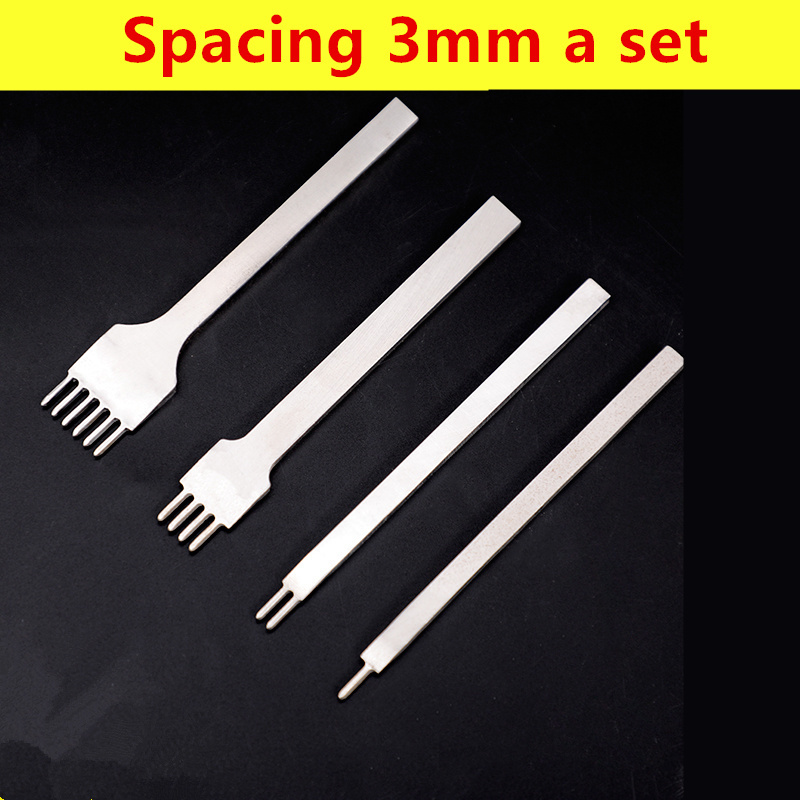 Juego de Herramientas de artesanía de cuero, punzones de agujeros, cinturón de costura cosido a mano, kit de punzón de Punta Hiratsuka de acero blanco, 4 unids/set: Spacing 3mm a Set