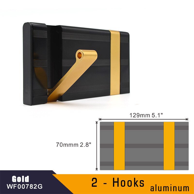 Aluminum Home Decor Nailless Folding Coat Hook Hallway Bedroom Door Hat Clothes Rack Hanger Kitchen Toilet Wall Brack Hooks: 2-Hook Gold