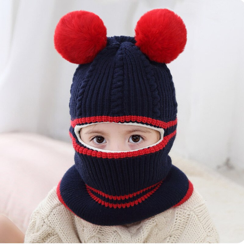 Bébé hiver chapeau pompon enfants tricoté chapeaux bébé filles garçons chapeau avec doublure en polaire chaude chapeaux pour enfants filles chapeaux d'hiver: style A-navy blue