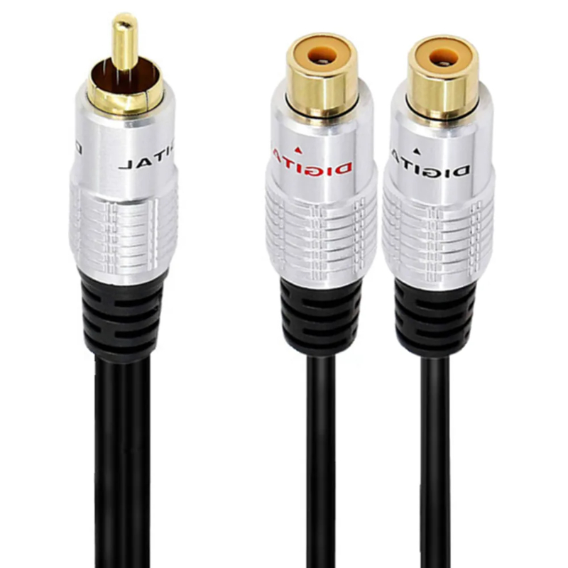 Adaptador Rca Y 1 Rca hembra a 2 Rca macho, Cable divisor para amplificador de Audio, Subwoofer Rca hembra a 2 macho: Negro
