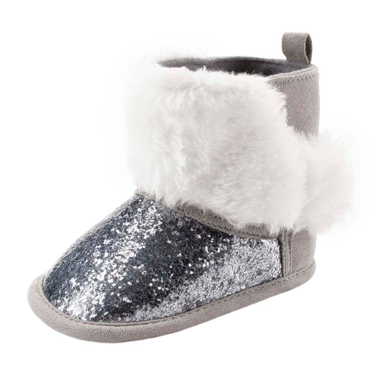 Bebé niños niñas nieve botas de suela suave brillo lentejuelas piel tobillo Anti-Slip un par de niño pequeño invierno cálido primeros zapatos de andar: C / 13-18 meses