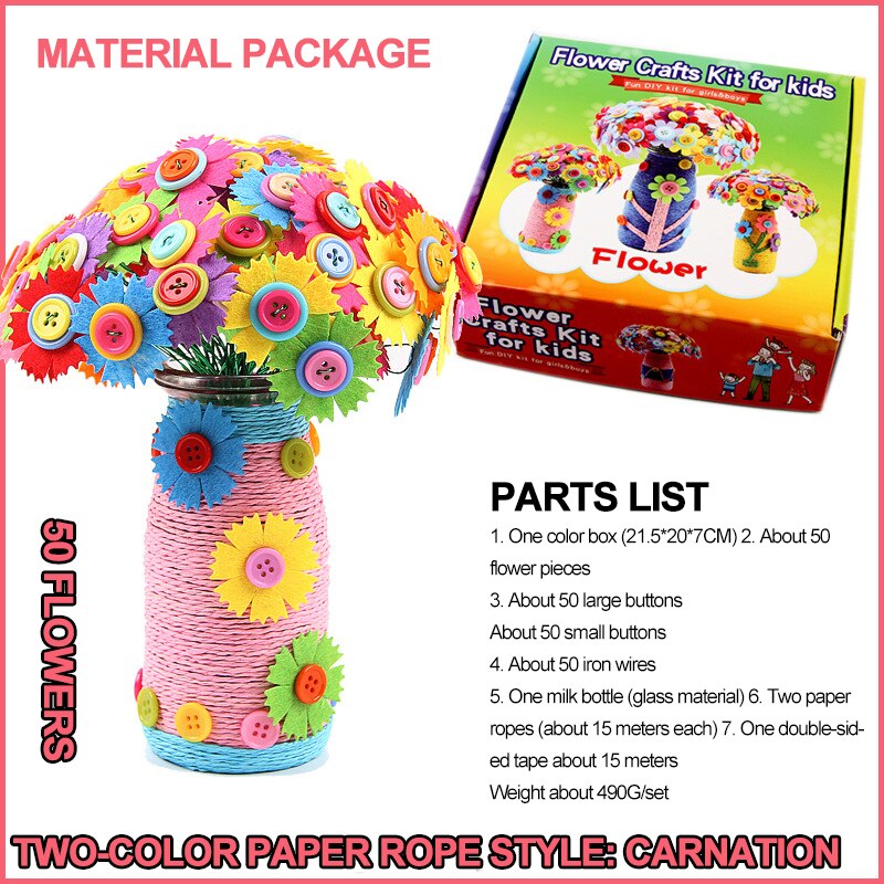 Los niños hecho a mano botón original-flores artesanía bricolaje flor botón de la flor de juguete niñas juego: Carnation 1