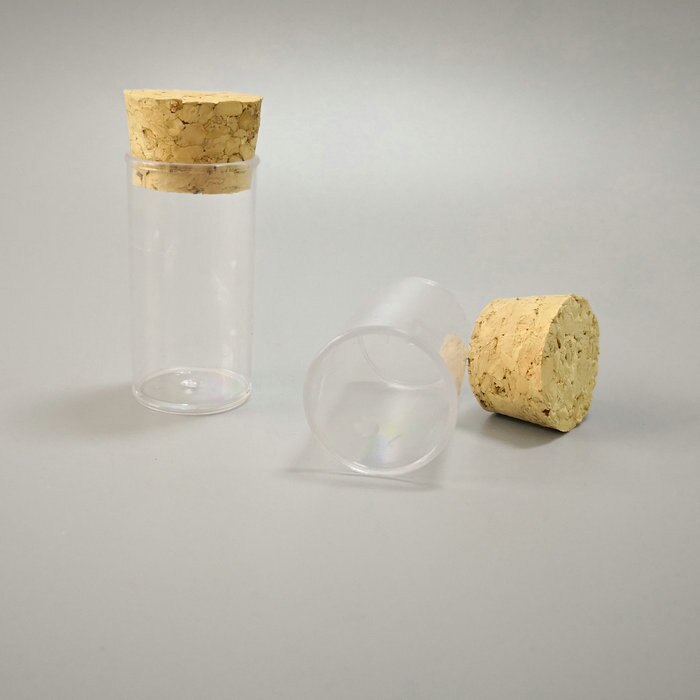 50pcs/set 24x45mm Plastic Flat Bottom Clear Test Tube With Cork Stoppers, Transparent Lab PS Empty Vial Container
