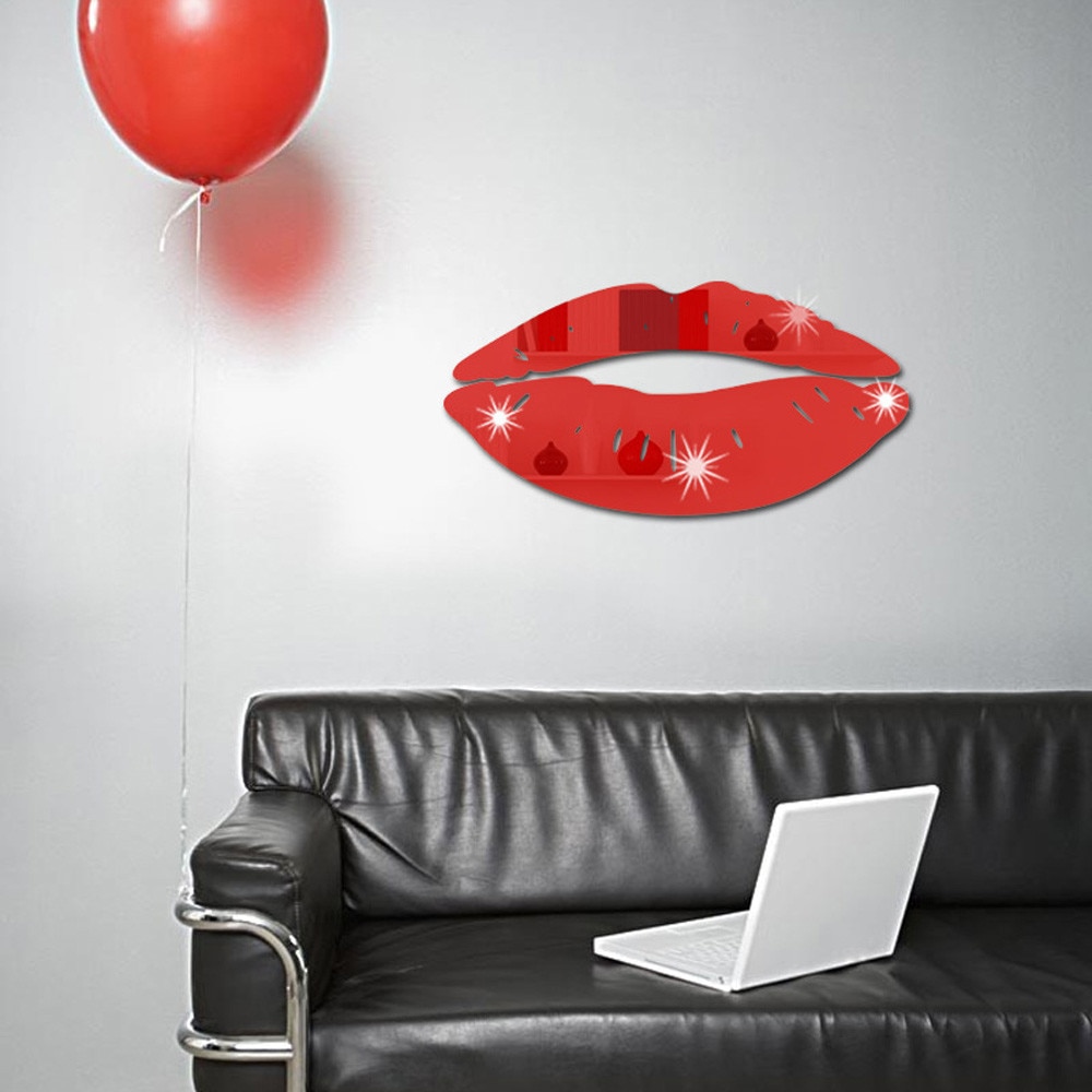 Removable Lips kiss crystal Acrylic Mirror Decorative Sticker 3D DIY wall sticker Wall Decor home decor Shower Room bathroom: Red 