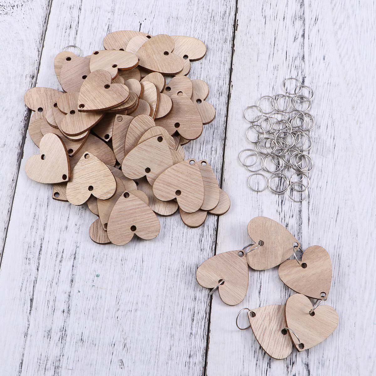 50PCS Calendar Accessories DIY Birthday Reminder Home Hanging Decor Iron Loops Heart Wooden Slices for Office Home