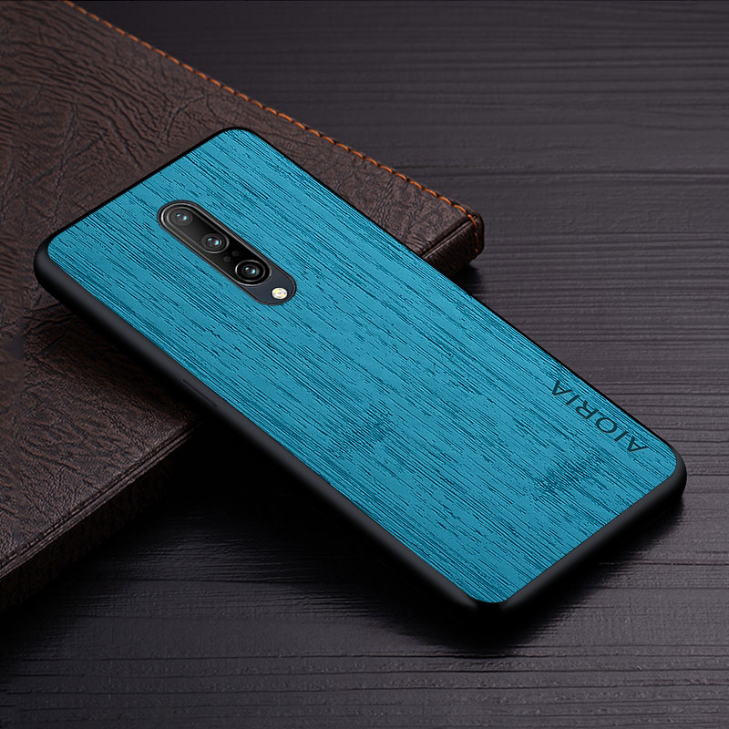 Funda para Oneplus 6 6T 7 7T Pro funda de madera de bambú patrón de cuero funda de teléfono coque de lujo para Oneplus 6 7 6t 7t pro funda capa: Mezclilla / Azul cielo