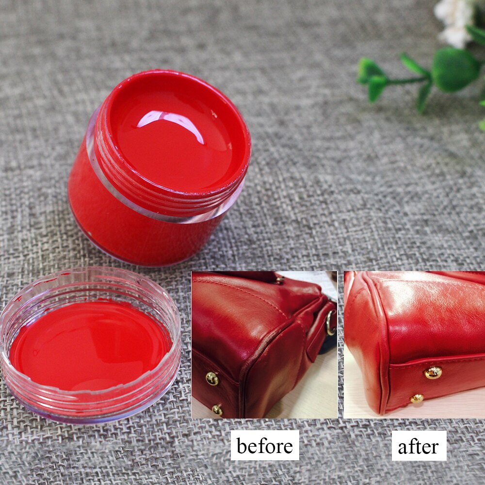 30ml piel pintura roja para pintar bolso de cuero, sofá, zapatos y ropa esponja y guantes gratis pinturas acrílicas