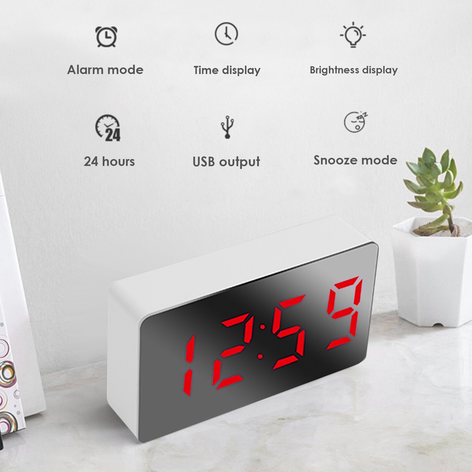 Clock Alarm LED Mirror Clock Electronic Digital Travel Clock Alarm Clock Mirror Car Clock USB Powered Electronic Desktop Clocks
