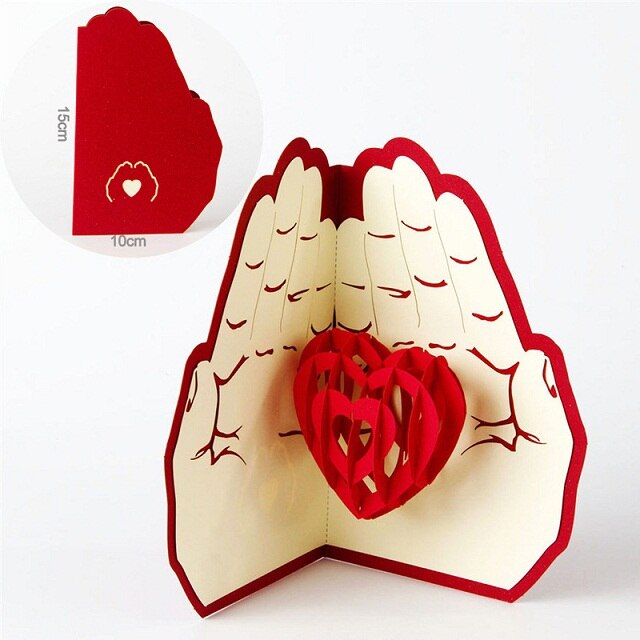 3D Wenskaarten Dank Je Kaart Handgemaakte Pop Up Hart Vorm Papier Gesneden Valentines Moederdag Christmas Card: 9