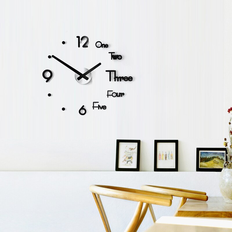 Reloj de pared grande Diy 3D reloj Adhesivo de pared silencioso auto-adhesivo extraíble Reloj de pared pegatina hogar sala de estar decoración
