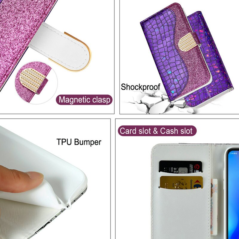 Funda con tapa para Huawei P Smart , carcasa inteligente con diamantes de imitación, cartera brillante para mujer, FIG-LX1