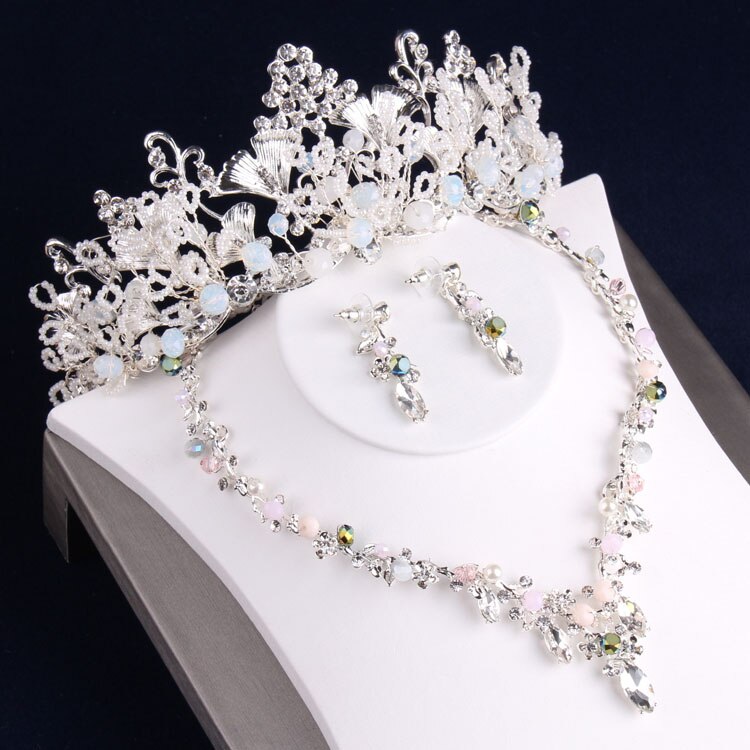 Luxe Bloemen Crystal Bridal Jewelry Sets Bruiloft Kronen Pageant Diadeem Earring Choker Ketting Set Afrikaanse Kralen Sieraden Set