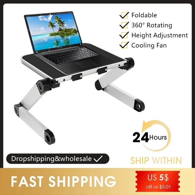 Mesa ergonômica ajustável para laptop de alumínio, suporte para mesa para PC, apoio para notebook com mouse pad, painel e cavalete para cama, TV portátil, escrivaninha dobrável